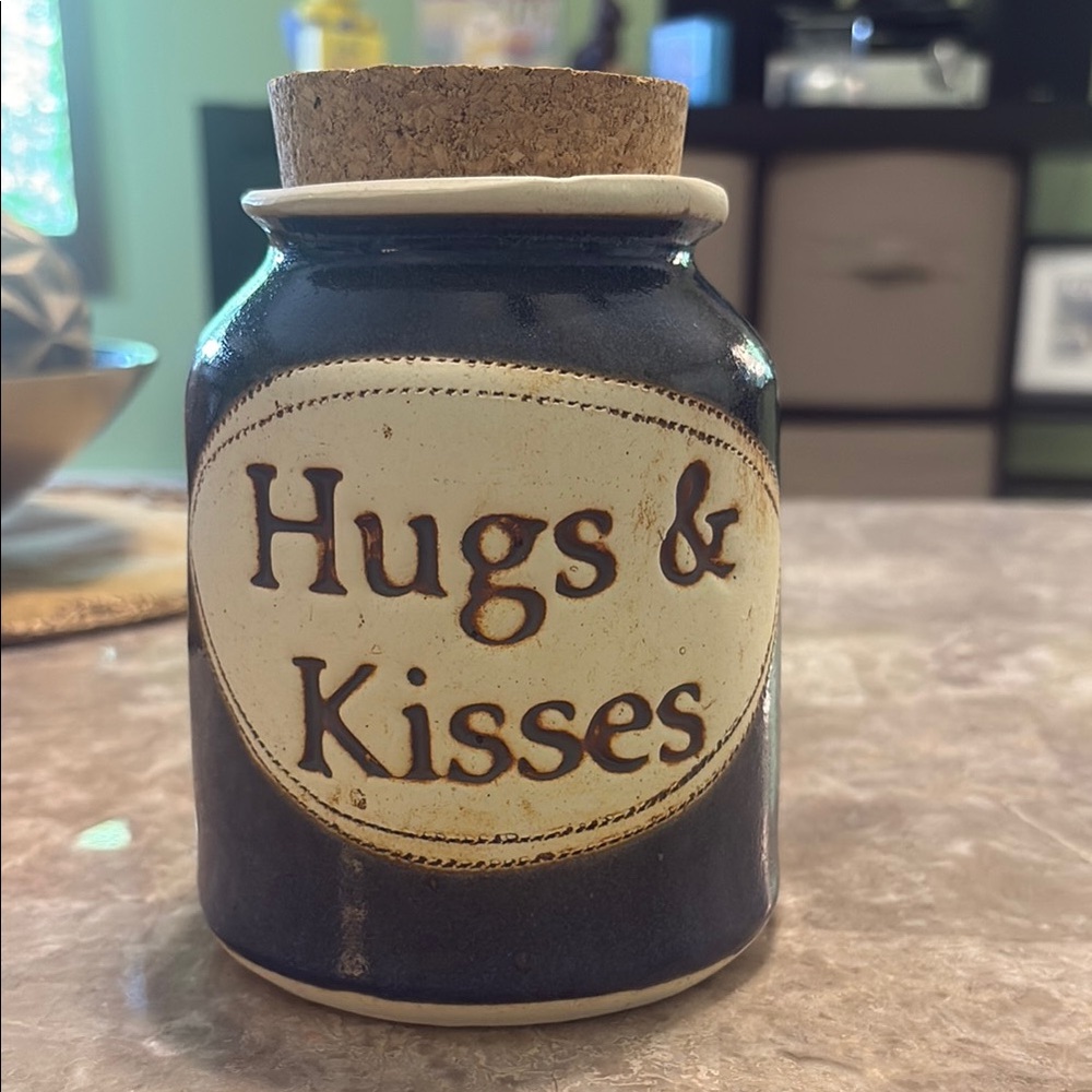 Dr. Brophy's Word Jar signed Hugs & Kisses Ceramic Canister Cork XOXO RARE 1991